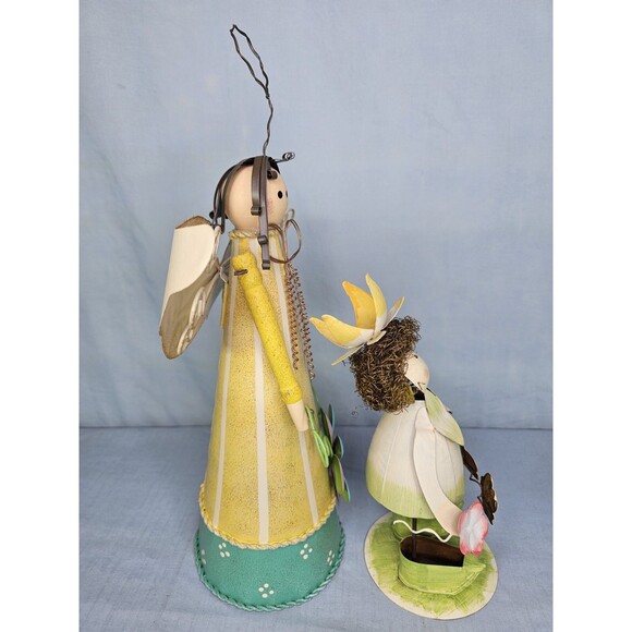 Angel Figurines Metal Wire Art Set of 2 Hanging Patio Garden Hand Made Decor - Picture 3 of 11